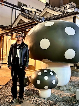 「アイテム（ライダースジャケット）」を使った、kAzuKiさん（メンズ・169cm）の冬コーディネート