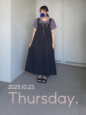 「アイテム（ジャンパースカート）」を使った、ゆめかさん（レディース・153cm）の秋コーディネート