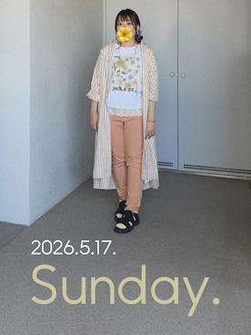 「UNIQLO（ユニクロ）のアイテム（Tシャツ/カットソー、ホワイト系）」を使った、ゆめかさん（レディース・153cm）の夏コーディネート