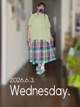 「Samansa Mos2（サマンサ モスモス）のアイテム（シャツ/ブラウス、グリーン系）」を使った、ゆめかさん（レディース・153cm）の夏コーディネート