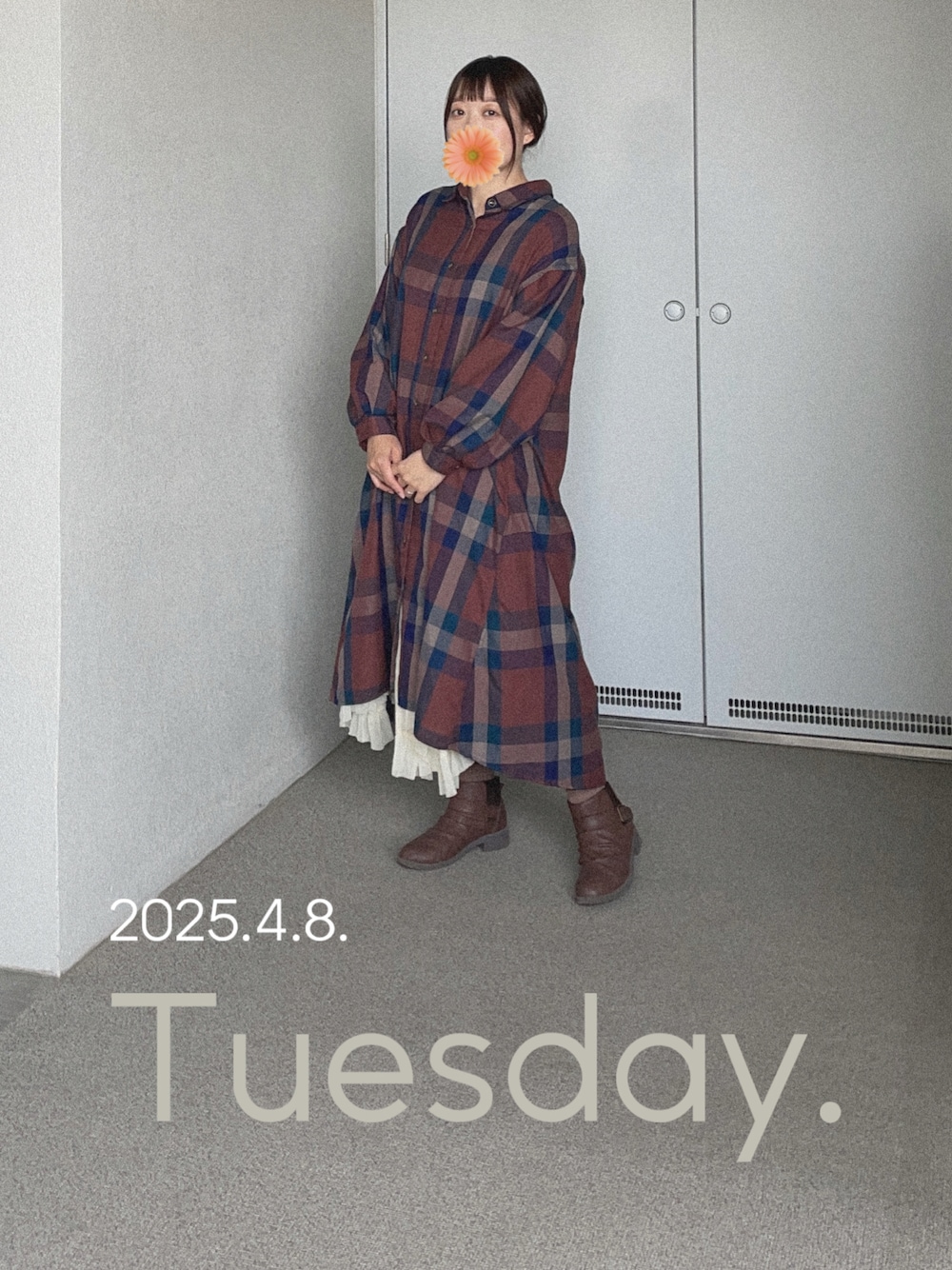 「大人かわいい、ワンピース、チェック、ペチコート」｜「rpsのアイテム（シャツワンピース、ブラウン系）」を使った、ゆめかさん（レディース・153cm）の春コーディネートの1枚目の写真