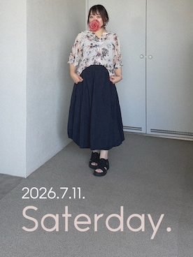 「ｎ’Or（ノアール）のアイテム（シャツ/ブラウス、ホワイト系）」を使った、ゆめかさん（レディース・153cm）の夏コーディネート