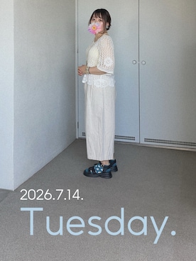 「rps（アールピーエス）のアイテム（Tシャツ/カットソー、イエロー系）」を使った、ゆめかさん（レディース・153cm）の夏コーディネート