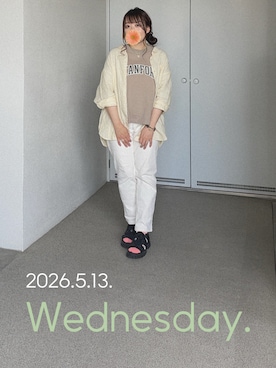 「AMERICAN HOLIC（アメリカンホリック）のアイテム（Tシャツ/カットソー、ベージュ系）」を使った、ゆめかさん（レディース・153cm）の夏コーディネート