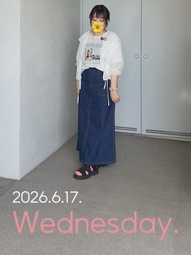 「colza（コルザ）のアイテム（Tシャツ/カットソー、グレー系）」を使った、ゆめかさん（レディース・153cm）の夏コーディネート