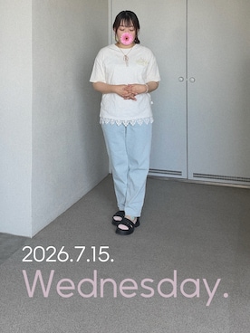 「rps（アールピーエス）のアイテム（Tシャツ/カットソー、ホワイト系）」を使った、ゆめかさん（レディース・153cm）の夏コーディネート