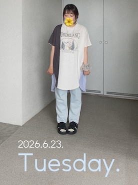 「しまむら（シマムラ）のアイテム（デニムパンツ、ブルー系）」を使った、ゆめかさん（レディース・153cm）の夏コーディネート