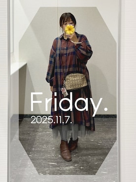 「アイテム（シャツワンピース）」を使った、ゆめかさん（レディース・153cm）の秋コーディネート