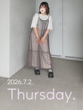 「Honeys（ハニーズ）のアイテム（Tシャツ/カットソー、ホワイト系）」を使った、ゆめかさん（レディース・153cm）の夏コーディネート