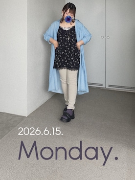 「しまむら（シマムラ）のアイテム（キャミソール、ブラック系）」を使った、ゆめかさん（レディース・153cm）の夏コーディネート