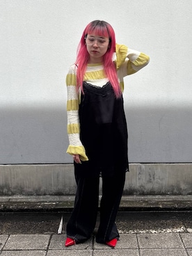 「RAGEBLUE（レイジブルー）のポインテッドトゥシューズ（パンプス、レッド系）」を使った、るったんさん（レディース・150cm）の春コーディネート