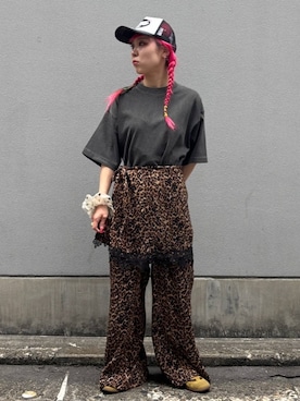 「RAGEBLUE（レイジブルー）のシカゴロゴメッシュCAP（キャップ、ブラック系）」を使った、るったんさん（レディース・150cm）の夏コーディネート