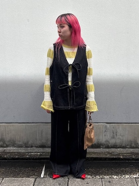 「RAGEBLUE（レイジブルー）のKINCHAKU BAG（ショルダーバッグ、ベージュ系）」を使った、るったんさん（レディース・150cm）の春コーディネート
