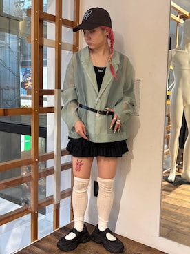 「RAGEBLUE（レイジブルー）のカラーデザインCAP（キャップ、ブラウン系）」を使った、るったんさん（レディース・150cm）の夏コーディネート