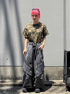 「RAGEBLUE（レイジブルー）のCrown Logo Compact T-Shirt/クラウンロゴコンパクトTシャツ（Tシャツ/カットソー、グリーン系）」を使った、るったんさん（レディース・150cm）の夏コーディネート