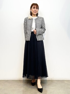 「アイテム（ブローチ/コサージュ、ベージュ系）」を使った、yumiさん（レディース・154cm）の冬コーディネート