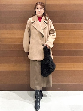 「アイテム（ピーコート、ベージュ系）」を使った、yumiさん（レディース・154cm）の冬コーディネート