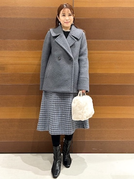 「アイテム（ピーコート、グレー系）」を使った、yumiさん（レディース・154cm）の冬コーディネート