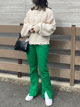 「冬」｜「アイテム（デニムパンツ）」を使った、mozuさん（レディース・158cm）の冬コーディネート