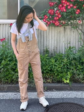 「DONOBAN（ドノバン）のアイテム（オールインワン・サロペット）」を使った、ukiさん（レディース・154cm）の春コーディネート