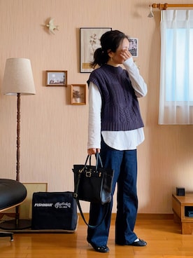 「YANUK（ヤヌーク）のアイテム（デニムパンツ）」を使った、ukiさん（骨格ナチュラル・レディース・154cm）の冬コーディネート