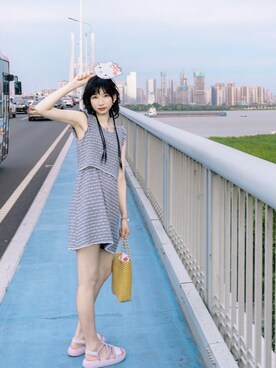 「アイテム（かごバッグ、パープル系）」を使った、▪️𝑲𝒂𝒈𝒆𝒌𝒐▪️さん（レディース・168cm）の夏コーディネート