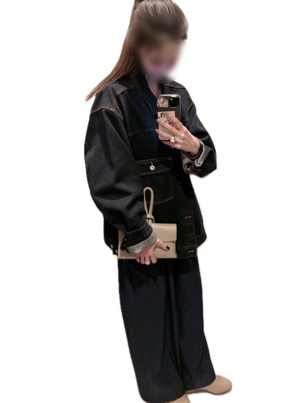 「カジュアル、シンプル、ママコーデ、デニムジャケット、スラックス、ローファー、おしゃれさんと繋がりたい、ootd、春コーデ」｜「ADAM ET ROPE'のデニムジャケット / ADAM ET ROPE' JEANS -PERS-（デニムジャケット、ブルー系）」を使った、mik_.さん（レディース・162cm）の春コーディネートの1枚目の写真