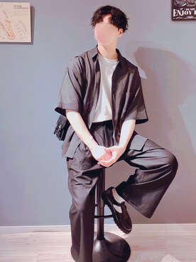 「WYM LIDNM（ウィム バイ リドム）のSHEER GEORGETTE HS SHIRT（シャツ/ブラウス、グレー系）」を使った、yukさん（メンズ・177cm）の夏コーディネート