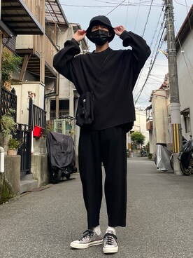 「Yohji Yamamoto（ヨウジヤマモト）のアイテム（バッグ）」を使った、kaito kageyamaさん（メンズ・176cm）の秋コーディネート