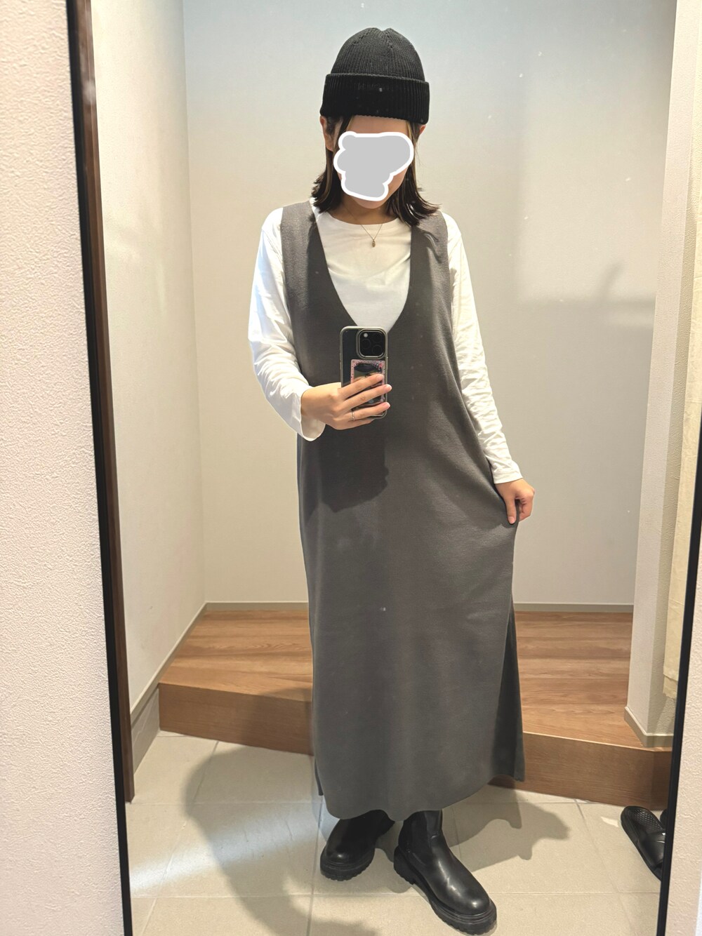 「LEPSIMの2WAYショルダーカーデSETワンピース　133406（ワンピース、グレー系）」を使った、っちさん（レディース・158cm）の秋コーディネートの1枚目の写真