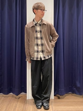 「THE SHOP TK （ザ ショップ ティーケー ）の先染めチェック長袖シャツ（シャツ/ブラウス、ホワイト系）」を使った、つーじーさん（メンズ・168cm）の春コーディネート