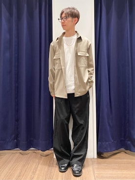 「THE SHOP TK （ザ ショップ ティーケー ）の【長く愛せる、定番ロンT】リンクスジャカード長袖Tシャツ（Tシャツ/カットソー、ホワイト系）」を使った、つーじーさん（メンズ・168cm）の冬コーディネート