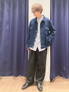 「THE SHOP TK （ザ ショップ ティーケー ）の【大人にも取り入れやすい】デニムジャケット セットアップ可/洗濯機OK（ブルゾン、ブルー系）」を使った、つーじーさん（メンズ・168cm）の冬コーディネート