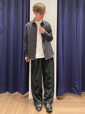 「THE SHOP TK （ザ ショップ ティーケー ）の【LINO FINE】リネンライク 長袖シャツ UVカット/イージーケア/吸水速乾/洗濯機OK（シャツ/ブラウス、グレー系）」を使った、つーじーさん（メンズ・168cm）の春コーディネート