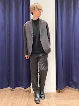 「THE SHOP TK （ザ ショップ ティーケー ）の《KURO》コーデュラナイロン ジャケット セットアップ可／防シワ／撥水／ストレッチ（テーラードジャケット、ブラック系）」を使った、つーじーさん（メンズ・168cm）の冬コーディネート