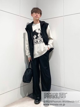 「PEANUTS（ピーナッツ）のアイテム」を使った、つーじーさん（メンズ・168cm）の冬コーディネート