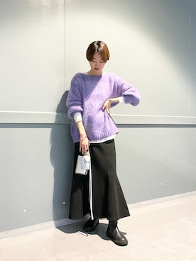 「パープル×黒」｜「アイテム（スカート）」を使った、DouDou_serikaさん（レディース・167cm）の冬コーディネート