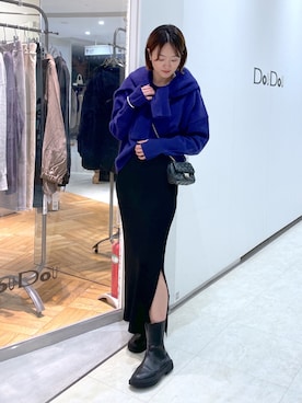 「パープル×黒」｜「アイテム（スカート）」を使った、DouDou_serikaさん（レディース・167cm）の秋コーディネート