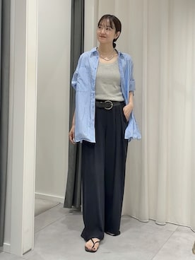 「DouDou（ドゥドゥ）の【累計販売数3万枚突破/21色4サイズ展開！】タックワイドパンツ（スラックス）」を使った、DouDou_serikaさん（レディース・167cm）の夏コーディネート