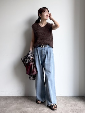 「DouDou（ドゥドゥ）のアイテム（ニット/セーター）」を使った、DouDou_serikaさん（レディース・167cm）の夏コーディネート
