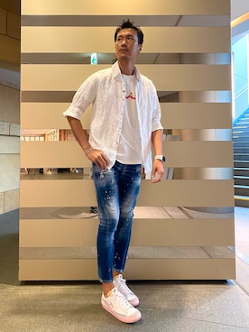 「DSQUARED2（ディースクエアード）のアイテム（デニムパンツ）」を使った、_tsubasa_yさん（メンズ・181cm）の夏コーディネート