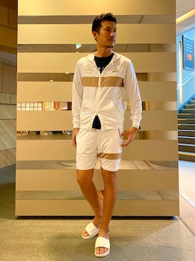 「1piu1uguale3 RELAX（ウノピュウノウグァーレトレリラックス）のアイテム（サンダル）」を使った、_tsubasa_yさん（メンズ・181cm）の夏コーディネート