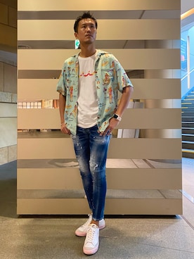 「DSQUARED2（ディースクエアード）のアイテム（デニムパンツ）」を使った、_tsubasa_yさん（メンズ・181cm）の夏コーディネート