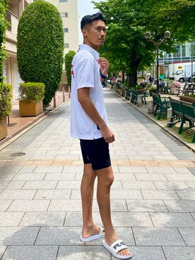 「1piu1uguale3 RELAX（ウノピュウノウグァーレトレリラックス）のアイテム（サンダル）」を使った、_tsubasa_yさん（メンズ・181cm）の春コーディネート