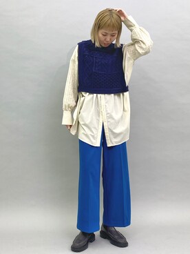 「ケーブルニット」｜「アイテム（チュニック）」を使った、しもむーさん（レディース・167cm）の秋コーディネート