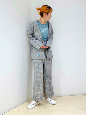 「KBF（ケイビーエフ）のアイテム（ノーカラージャケット）」を使った、しもむーさん（レディース・167cm）の夏コーディネート