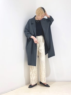 「レースパンツ」｜「アイテム（その他アウター）」を使った、しもむーさん（レディース・167cm）の春コーディネート
