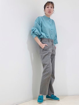 「KBF（ケイビーエフ）のアイテム（イヤリング）」を使った、しもむーさん（レディース・167cm）の秋コーディネート