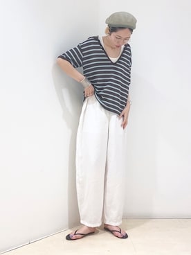 「マリン」｜「アイテム（ハンチング/ベレー帽）」を使った、しもむーさん（レディース・167cm）の夏コーディネート