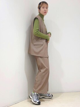 「KBF（ケイビーエフ）のアイテム（ノーカラージャケット）」を使った、しもむーさん（レディース・167cm）の秋コーディネート